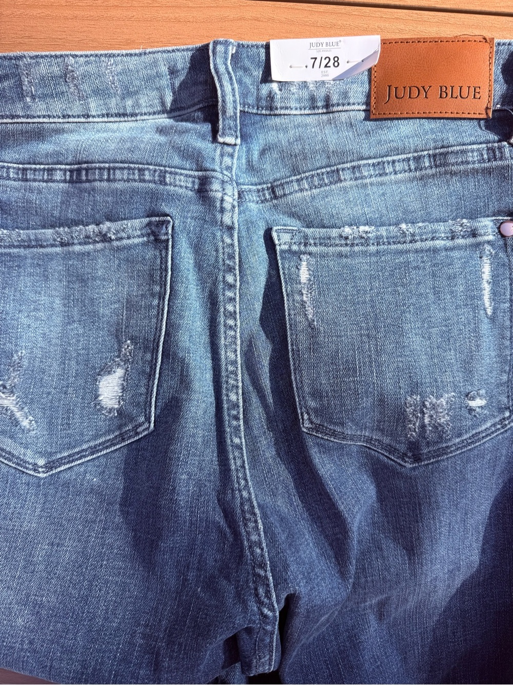 Judy Blue Women's Blue Flare Jeans with Distressed Detail - Picture 3 of 13